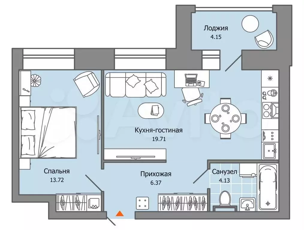 1-к. квартира, 46 м, 2/8 эт. - Фото 0