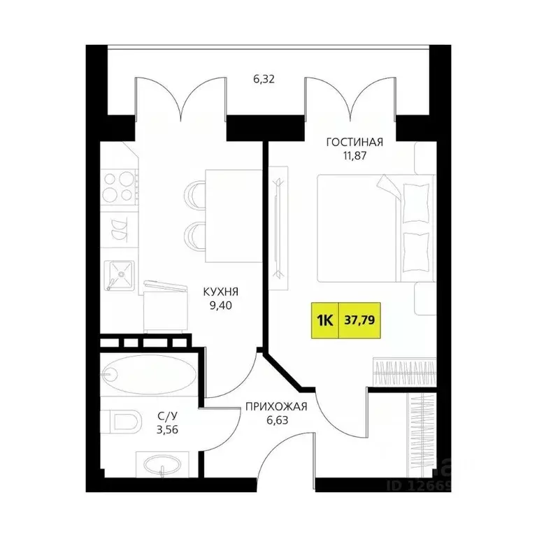1-к кв. Дагестан, Дербент  (37.79 м) - Фото 1