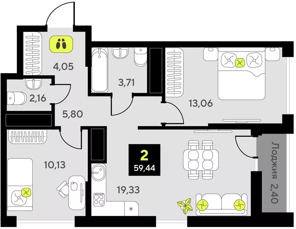 2-комнатная квартира: Тюмень, улица Андрея Приказнова, 7 (59.44 м) - Фото 0