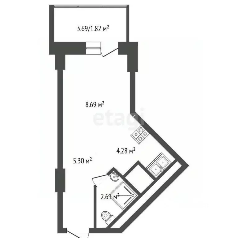Студия Ростовская область, Ростов-на-Дону просп. Соколова, 86 (21.0 м) - Фото 2