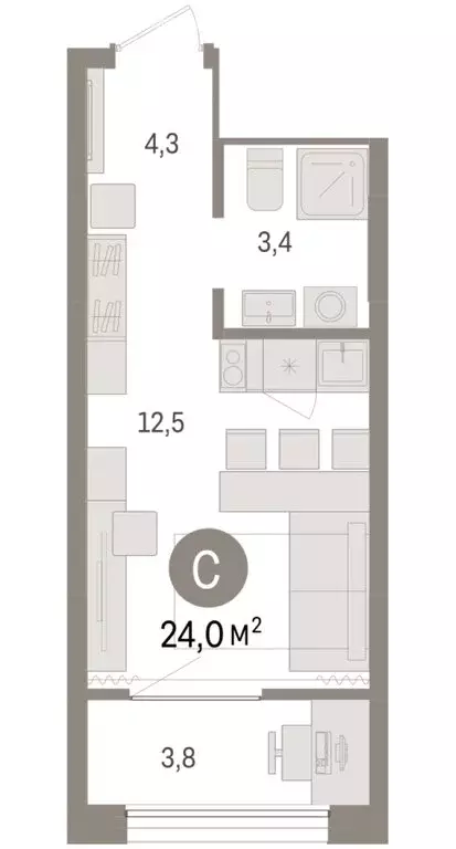 Квартира-студия: Тюмень, Краснооктябрьская улица, 4 (23.97 м) - Фото 1