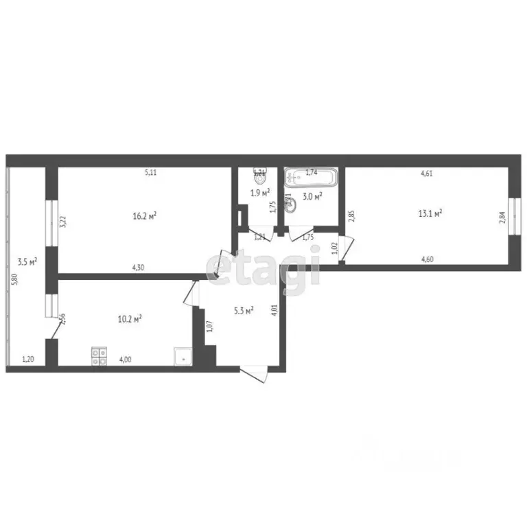 2-к кв. Татарстан, Альметьевск ул. Белоглазова, 52 (52.0 м) - Фото 2