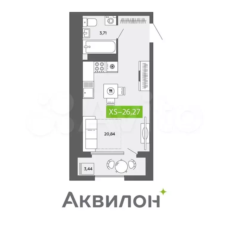 Квартира-студия, 26,3 м, 8/16 эт. - Фото 0