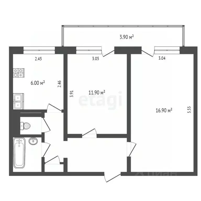 2-к кв. Псковская область, Печоры Вокзальная ул., 15 (45.8 м) - Фото 0
