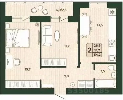 2-к кв. Самарская область, Волжский район, Смышляевка городское ... - Фото 1