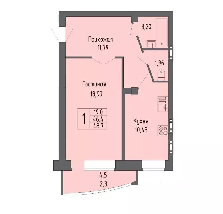 1-к кв. Воронежская область, Воронеж ул. Летчика Филипова, 4 (48.7 м) - Фото 2