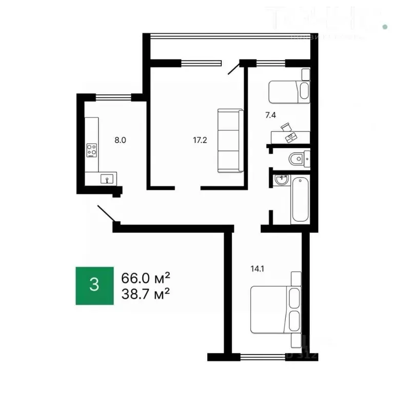 3-к кв. Пензенская область, Пенза просп. Строителей, 48 (66.0 м) - Фото 0