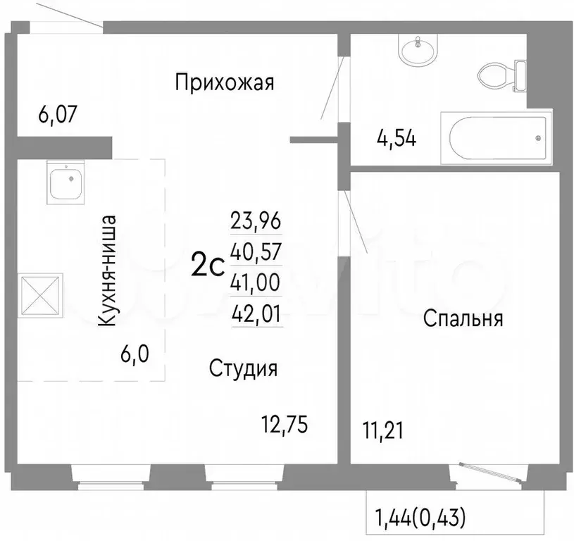 2-к. квартира, 41 м, 6/10 эт. - Фото 0