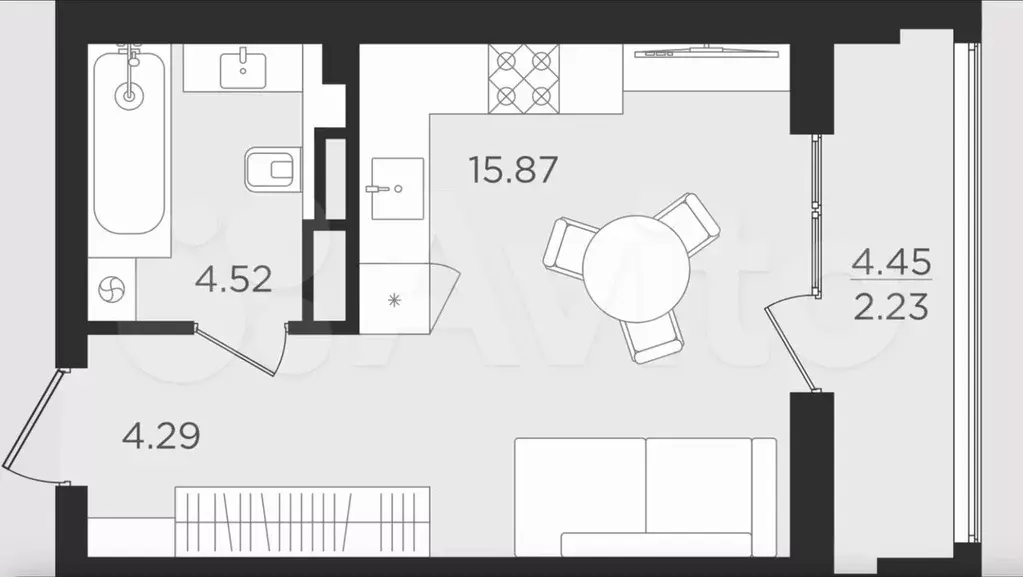 Квартира-студия, 26,9 м, 4/9 эт. - Фото 1