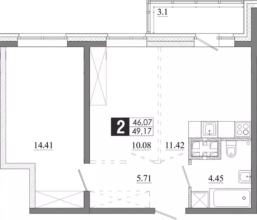 2-к кв. Иркутская область, Иркутск Ново-Ленино мкр,  (49.17 м) - Фото 0