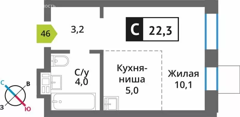 Квартира-студия: Светлые Горы, квартал Марьино-Знаменское, жилой ... - Фото 0