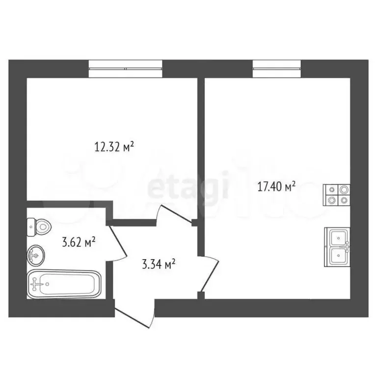 1-к. квартира, 36,7 м, 2/4 эт. - Фото 0