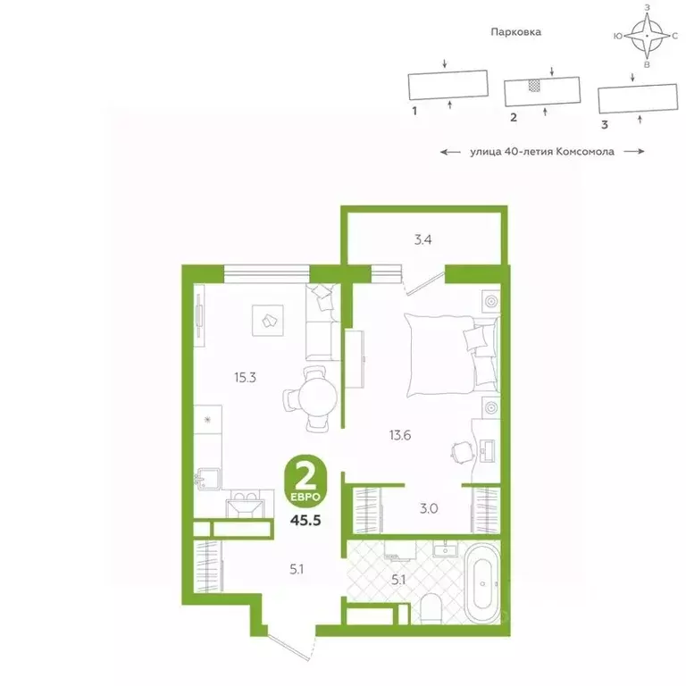 1-к кв. Свердловская область, Екатеринбург ул. 40-летия Комсомола, 2 ... - Фото 1