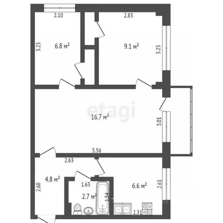 3-к кв. Архангельская область, Архангельск ул. Тимме, 22к2 (48.3 м) - Фото 1