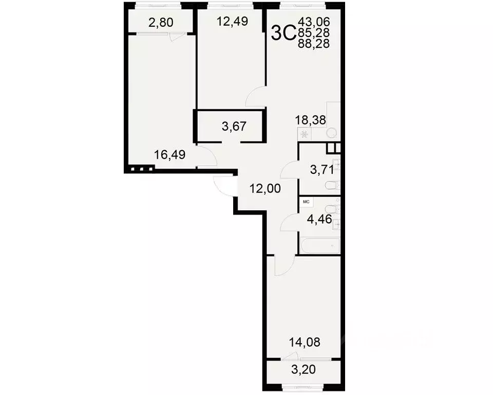 3-к кв. Рязанская область, Рязань ул. Бирюзова (85.28 м) - Фото 0