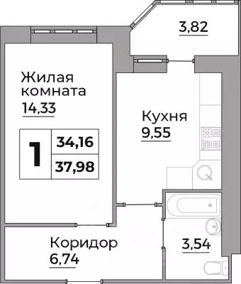 1-к кв. Калужская область, Калуга ул. Первых Коммунаров, 18 (34.16 м) - Фото 0