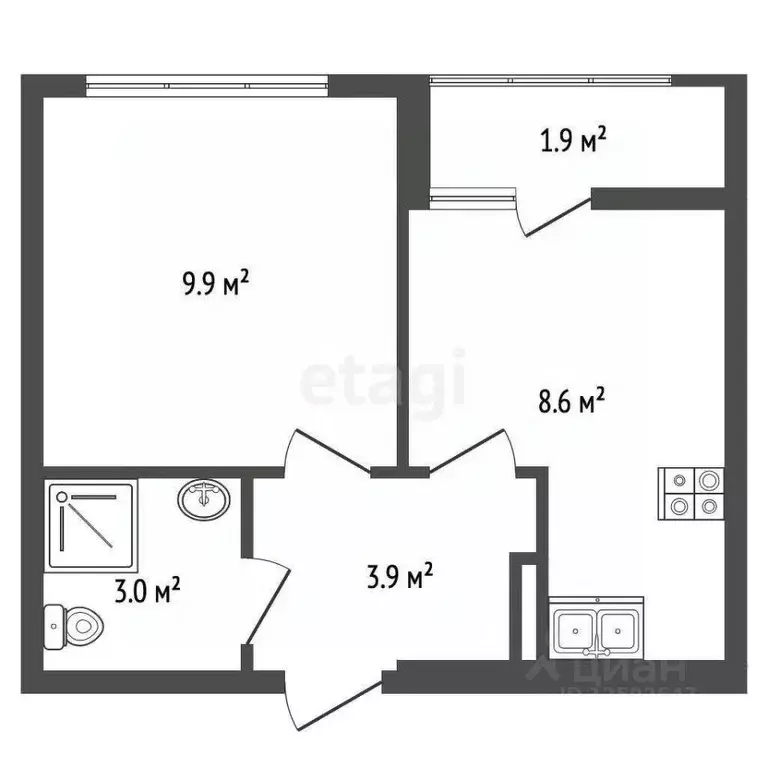 1-к кв. Крым, Симферополь ул. Аэрофлотская (29.0 м) - Фото 2