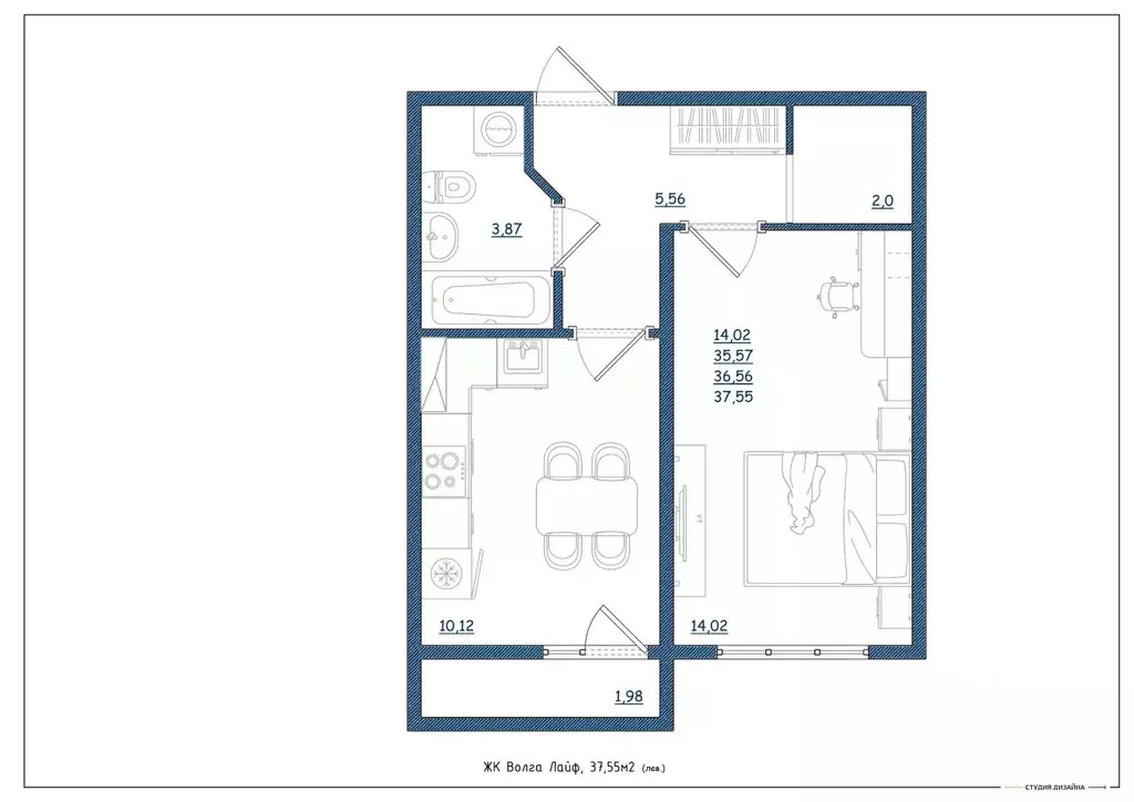 1-к кв. Тверская область, Тверь Новочеркасская ул., 49 (37.55 м) - Фото 2