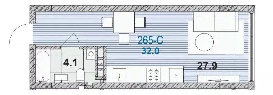 Студия Калининградская область, Зеленоградск ул. Гагарина, 87 (32.0 м) - Фото 2