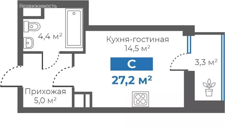 Квартира-студия: Тюмень, Интернациональная улица, 197В (24.3 м) - Фото 1