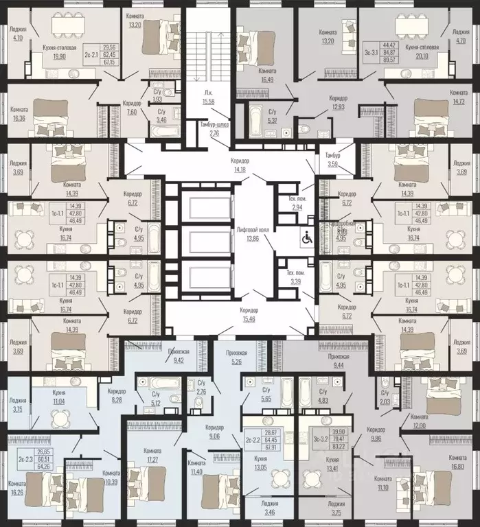 1-к кв. Ставропольский край, Ставрополь № 23 мкр,  (46.49 м) - Фото 2
