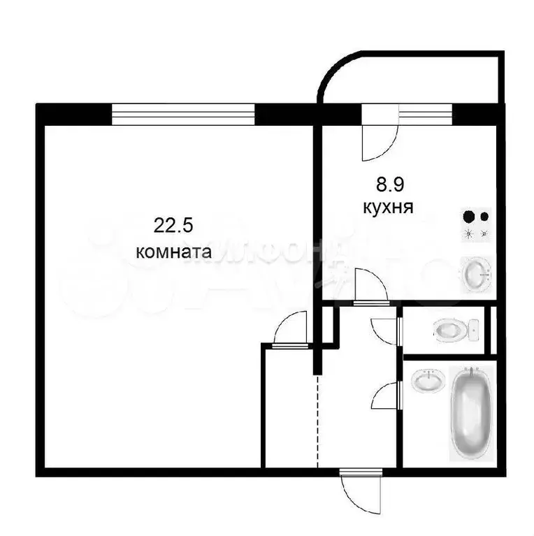 1-к. квартира, 41,6 м, 4/9 эт. - Фото 0