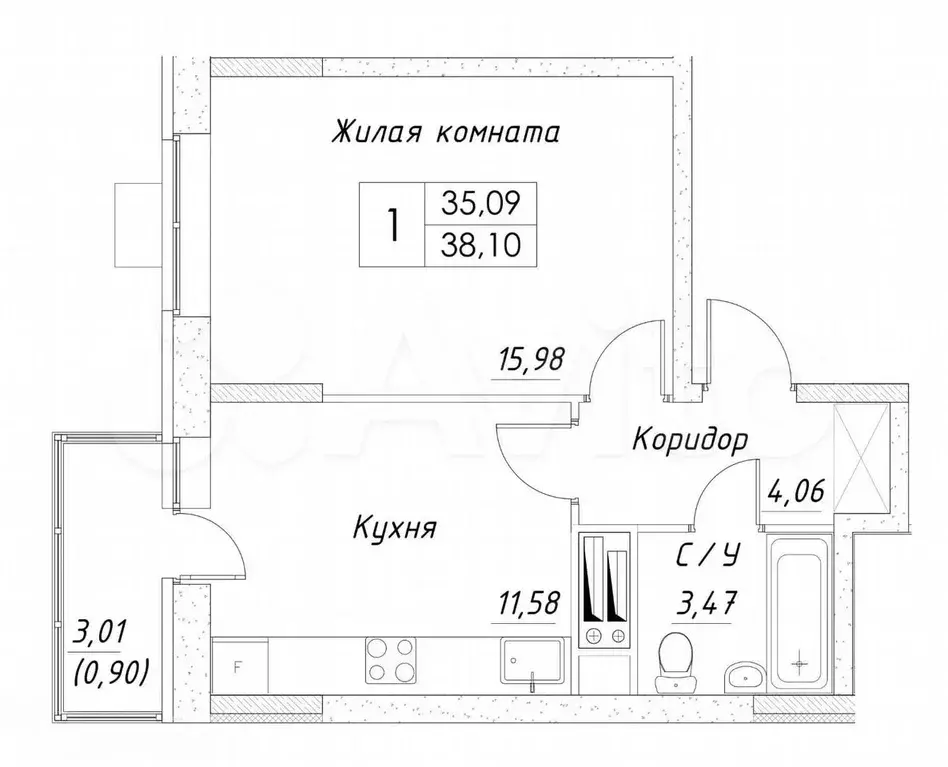 1-к. квартира, 36 м, 6/14 эт. - Фото 0