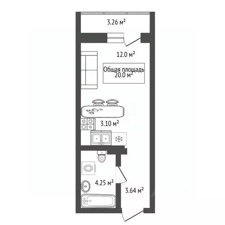 Студия Новосибирская область, Новосибирск ул. Забалуева, 102/1 (20.0 ... - Фото 2