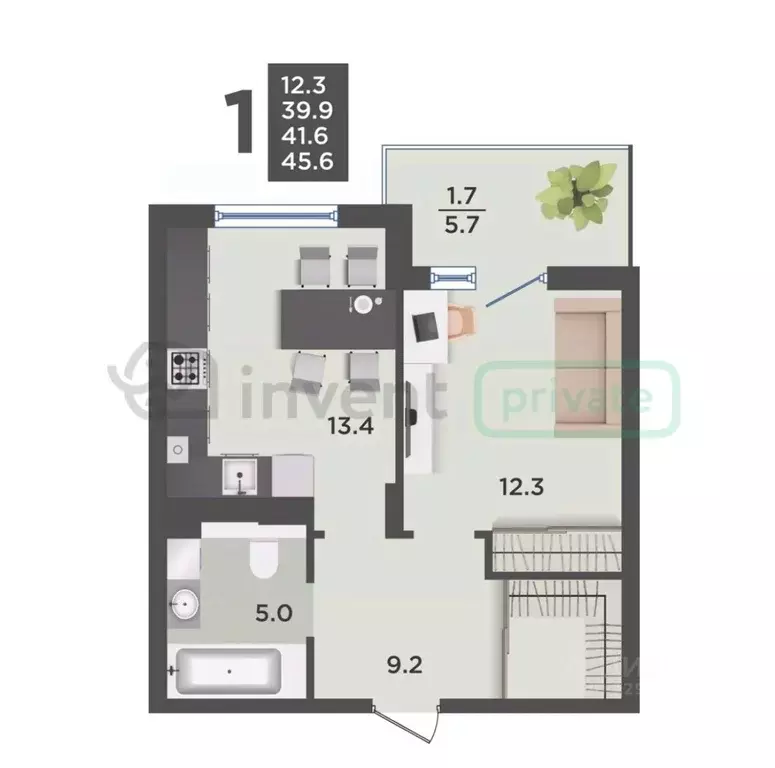 1-к кв. Калининградская область, Гурьевский муниципальный округ, пос. ... - Фото 2