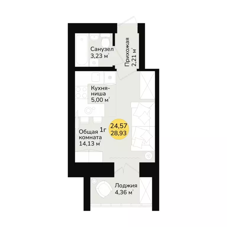 Продаётся квартира-студия, 28.93 м - Фото 1