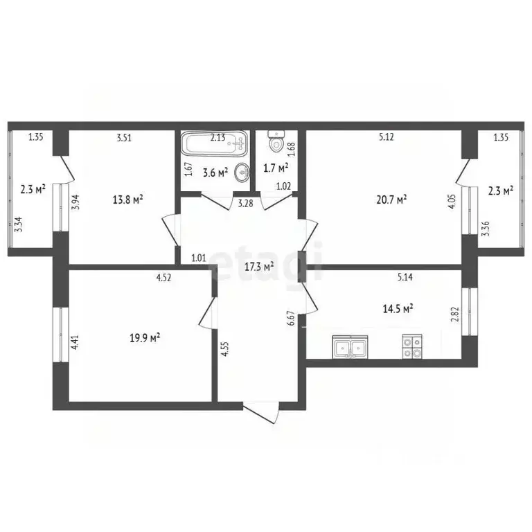 3-к кв. Татарстан, Лениногорск просп. Шашина, 86 (91.9 м) - Фото 2