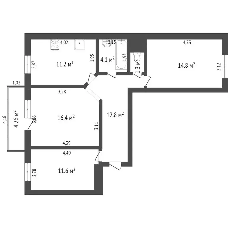 3-комнатная квартира: микрорайон Зелёный, 7 (68 м) - Фото 1