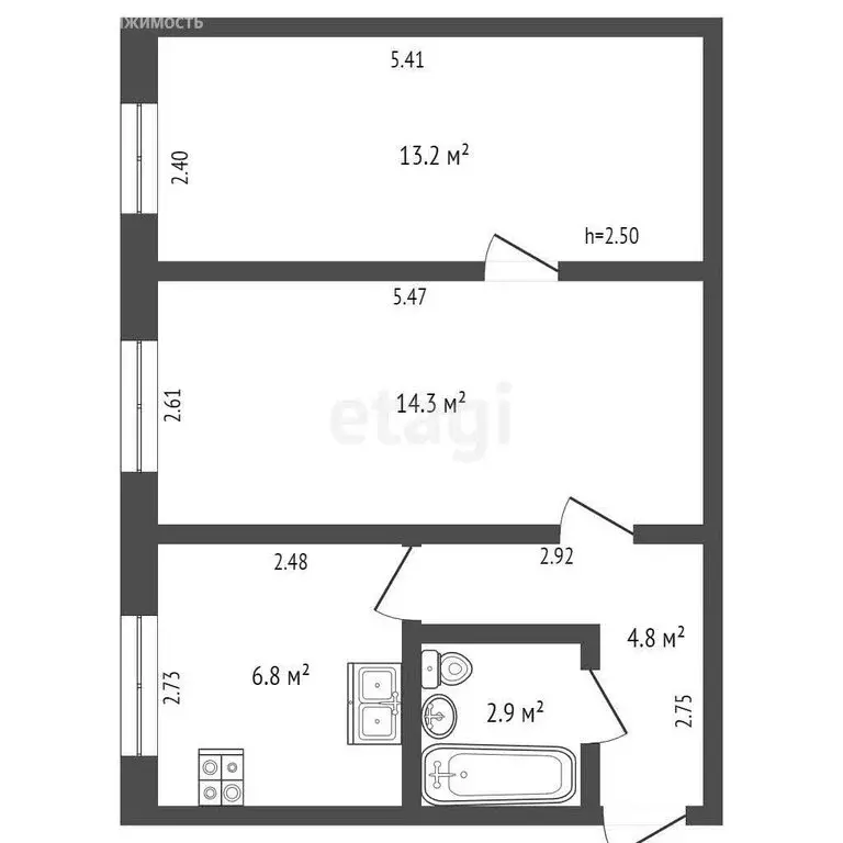 2-комнатная квартира: Евпатория, улица Крупской, 26 (42 м) - Фото 1