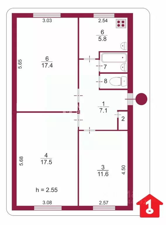 3-к кв. Омская область, Омск ул. 20-я Линия, 55а (63.3 м) - Фото 1