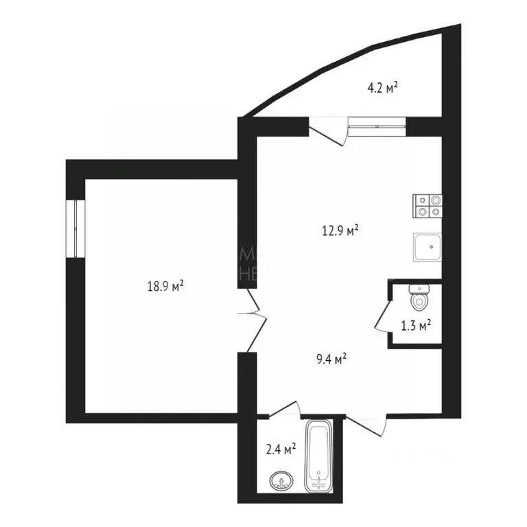 1-к кв. Тюменская область, Тюмень Транспортная ул., 82 (45.0 м) - Фото 1