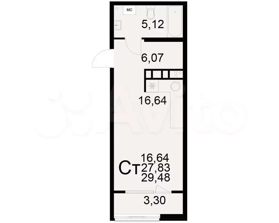 1-к. квартира, 29,5 м, 15/21 эт. - Фото 1