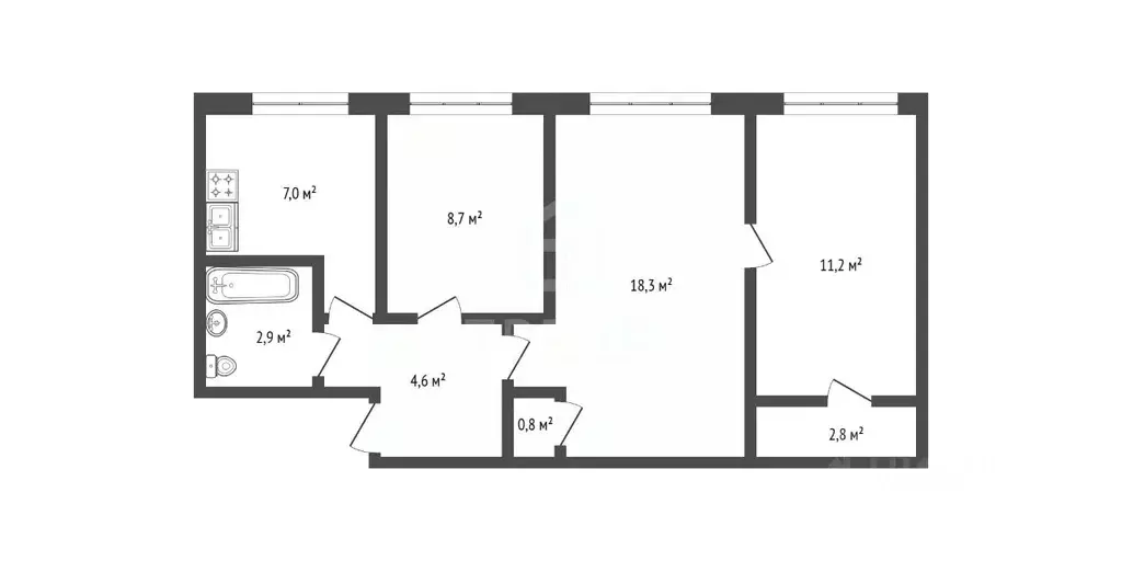 3-к кв. Санкт-Петербург ул. Софьи Ковалевской, 16К3 (56.3 м) - Фото 2