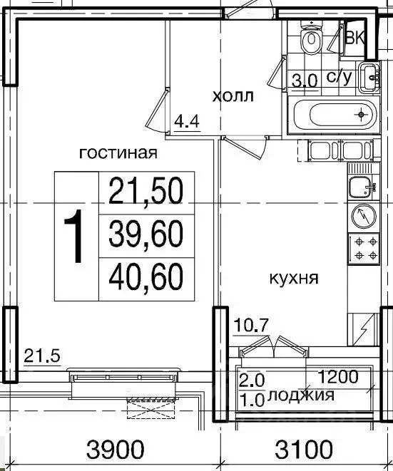 1-к кв. Москва Дмитровское ш., 55 (40.6 м) - Фото 2