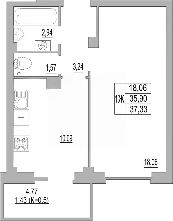 1-к кв. Псковская область, Псков ул. Юности, 32 (37.33 м) - Фото 0