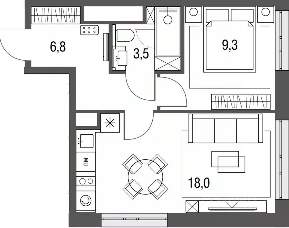 Квартира, 2 комнаты, 38.5 м - Фото 1