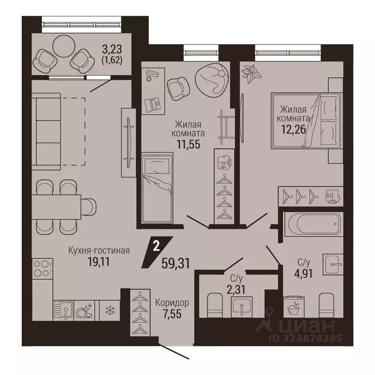 2-к кв. Свердловская область, Екатеринбург Центральный жилрайон, Дом 7 ... - Фото 2