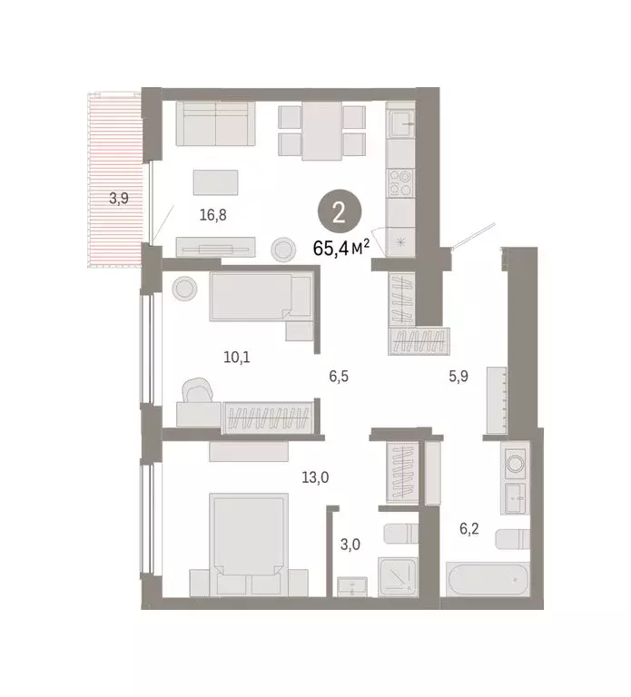 2-комнатная квартира: Омск, Кировский округ (65.41 м) - Фото 2