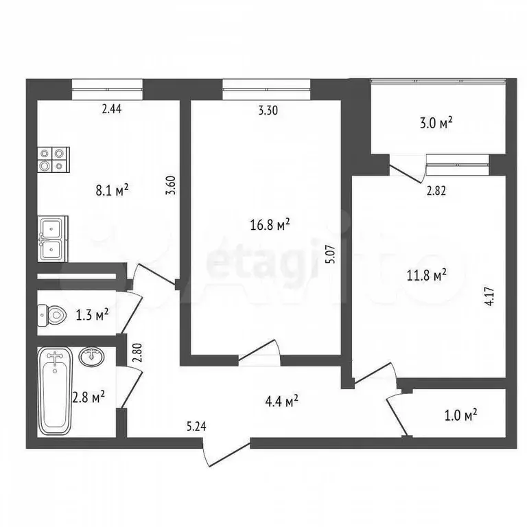 2-к. квартира, 50,7 м, 4/9 эт. - Фото 0