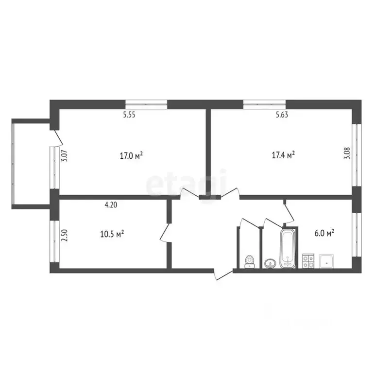 3-к кв. Ханты-Мансийский АО, Сургут ул. Энергетиков, 25 (61.7 м) - Фото 1