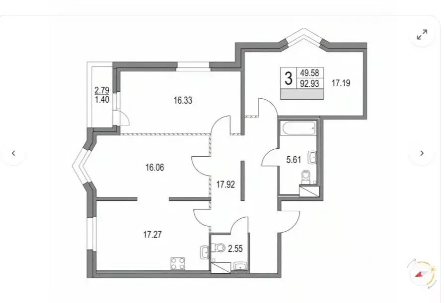 3-к кв. Санкт-Петербург Коломяжский просп., 13к3 (93.0 м) - Фото 1