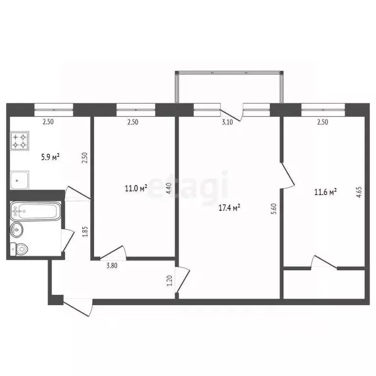 3-к кв. Орловская область, Орел ул. Металлургов, 5 (55.7 м) - Фото 1