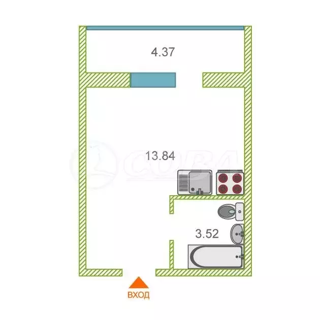 Квартира-студия: Тюмень, улица Надира Сагдеева, 4 (18.9 м) - Фото 0