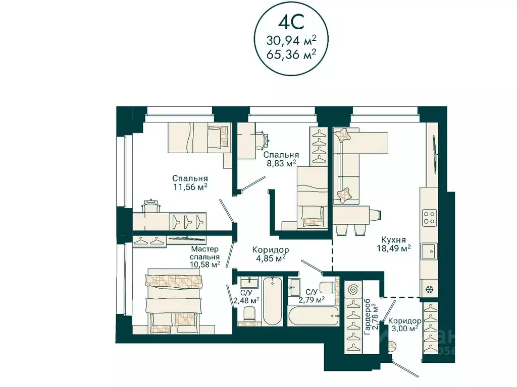 4-к кв. Башкортостан, Уфа Сердце Уфы жилой комплекс (65.36 м) - Фото 2