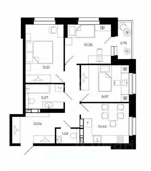 3-к кв. Липецкая область, Липецк ул. Буденного, 8В (63.89 м) - Фото 2