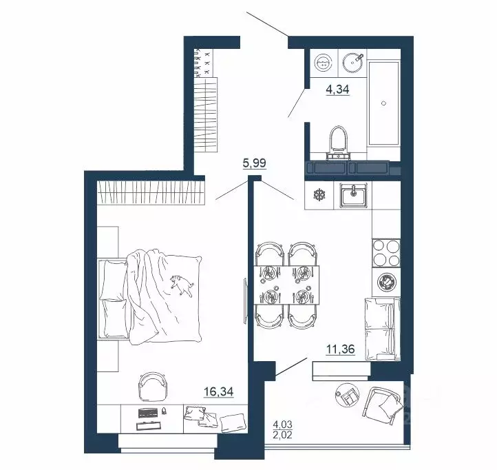1-к кв. Воронежская область, Воронеж Московский просп., 66 (40.05 м) - Фото 1